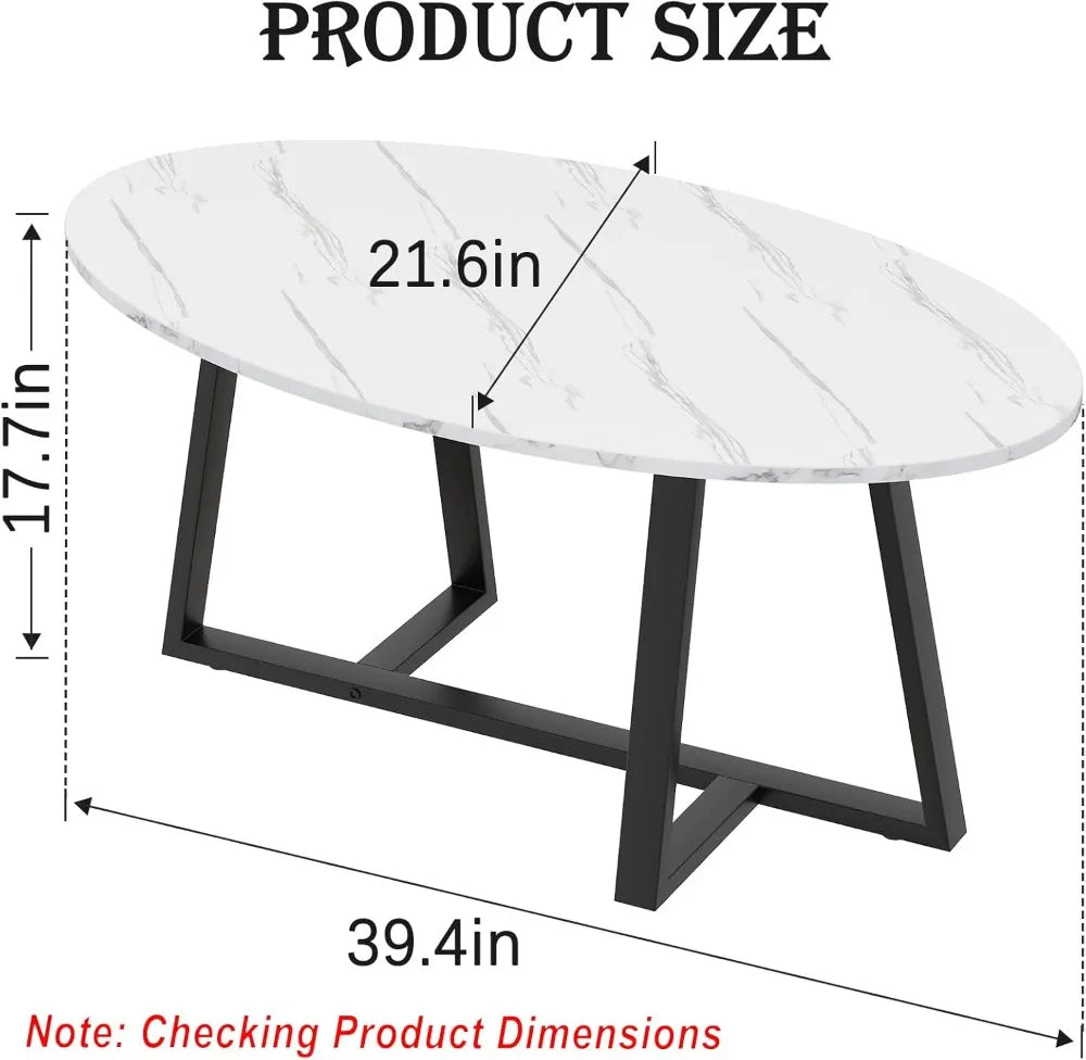 Oval Table, Marble Top, Black Metal Legs