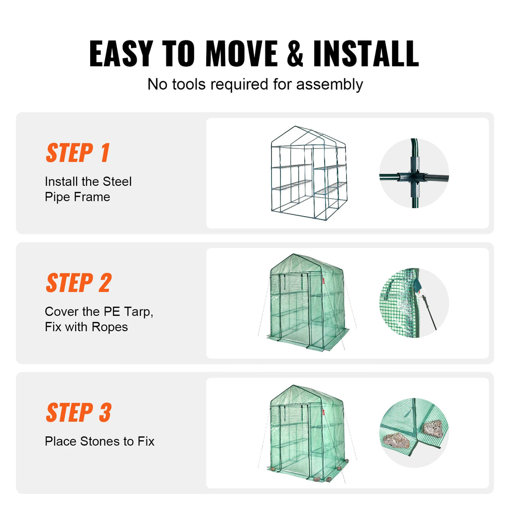 Walk-in Greenhouse with Shelves, Doors ,windows, Frame