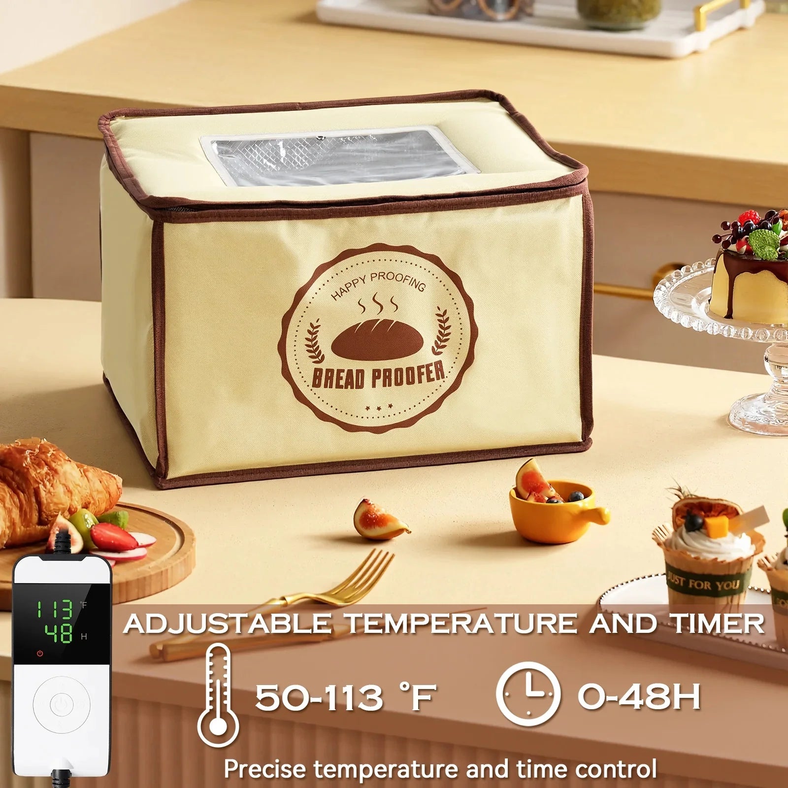 Dough Proofer Warming Box Versatile Adjustable Temperature Timer Control Bread Dough Proofing Box Collapsible Design 40x32x25cm