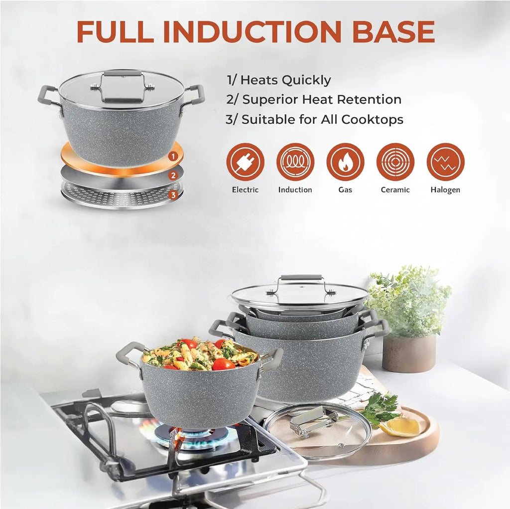 Nonstick Stackable Cooking Pots Set, 6-Piece Gray