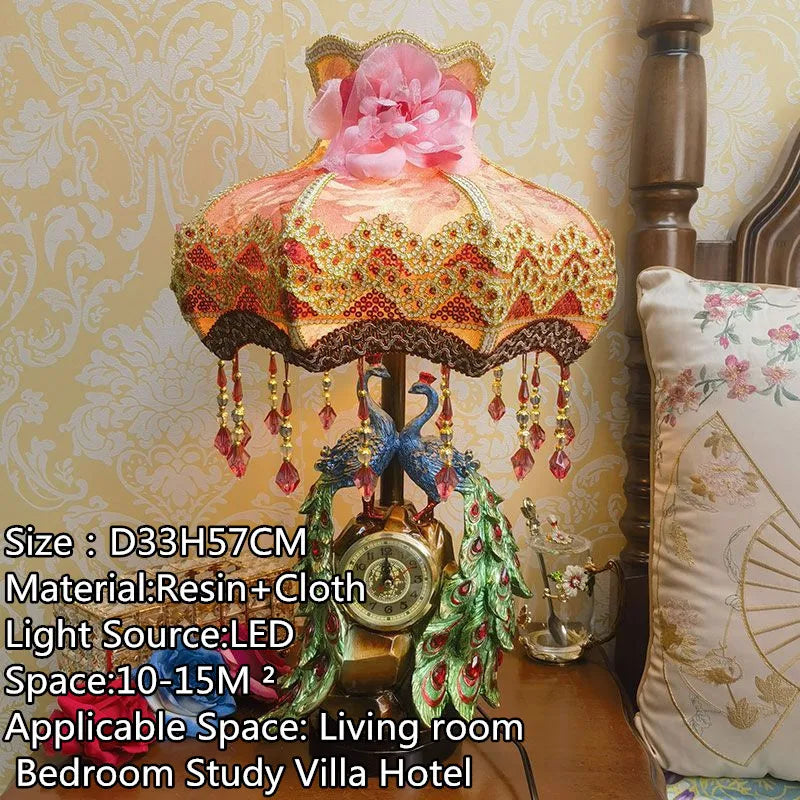 European Clock Peacock Lamp