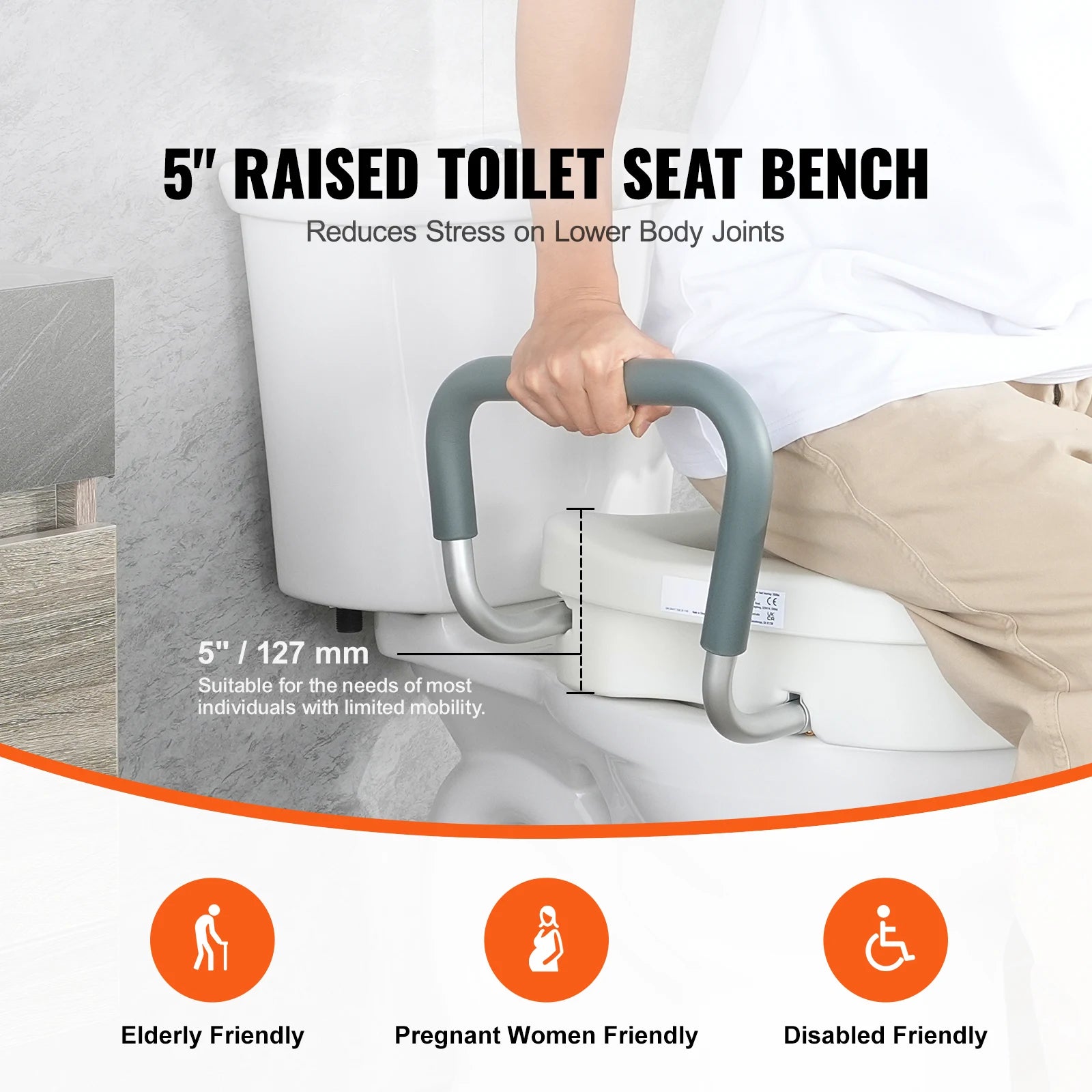 Raised Toilet Seat  Round , Elongated Toilet, Twist Lock