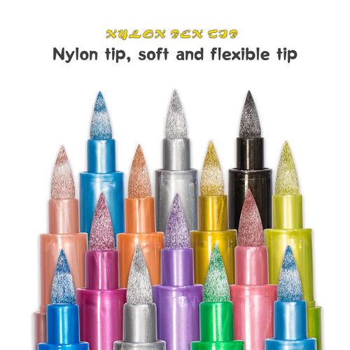 12 Colors Brush Metallic Paint Markers