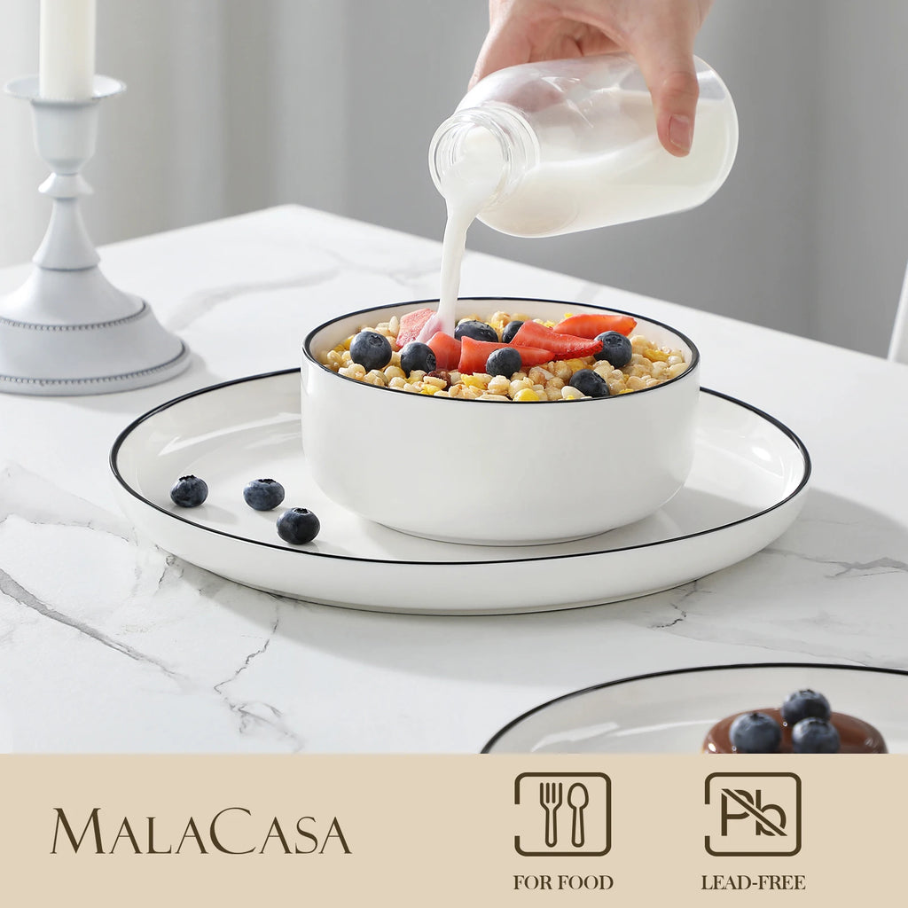 12/24 Pc  Black Rim Ceramic  Dinnerware Set