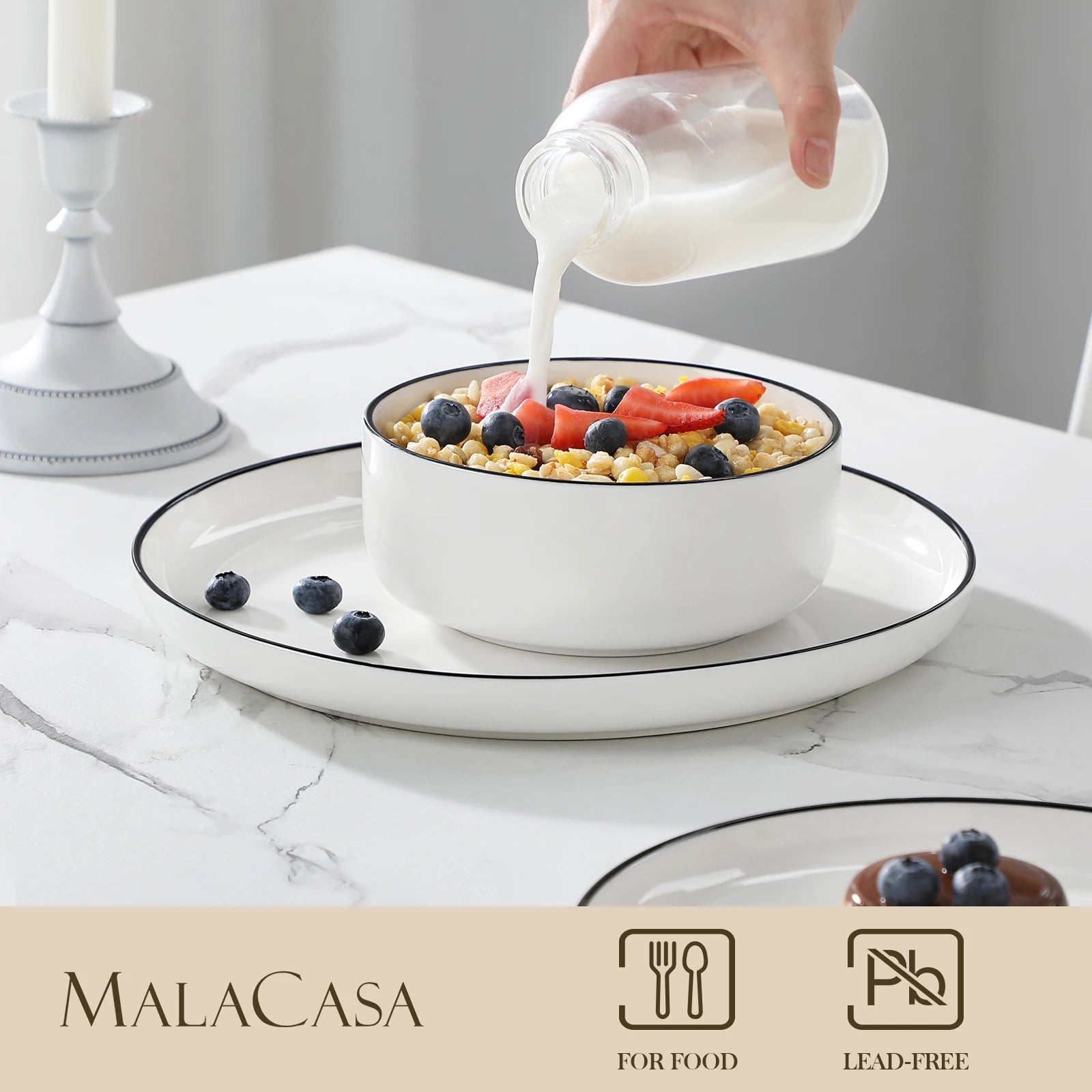 12/24 Pc  Black Rim Ceramic  Dinnerware Set