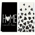 2Pcs Black Heart-Shaped Kitchen Towels