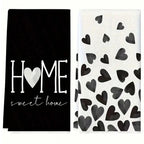 2Pcs Black Heart-Shaped Kitchen Towels