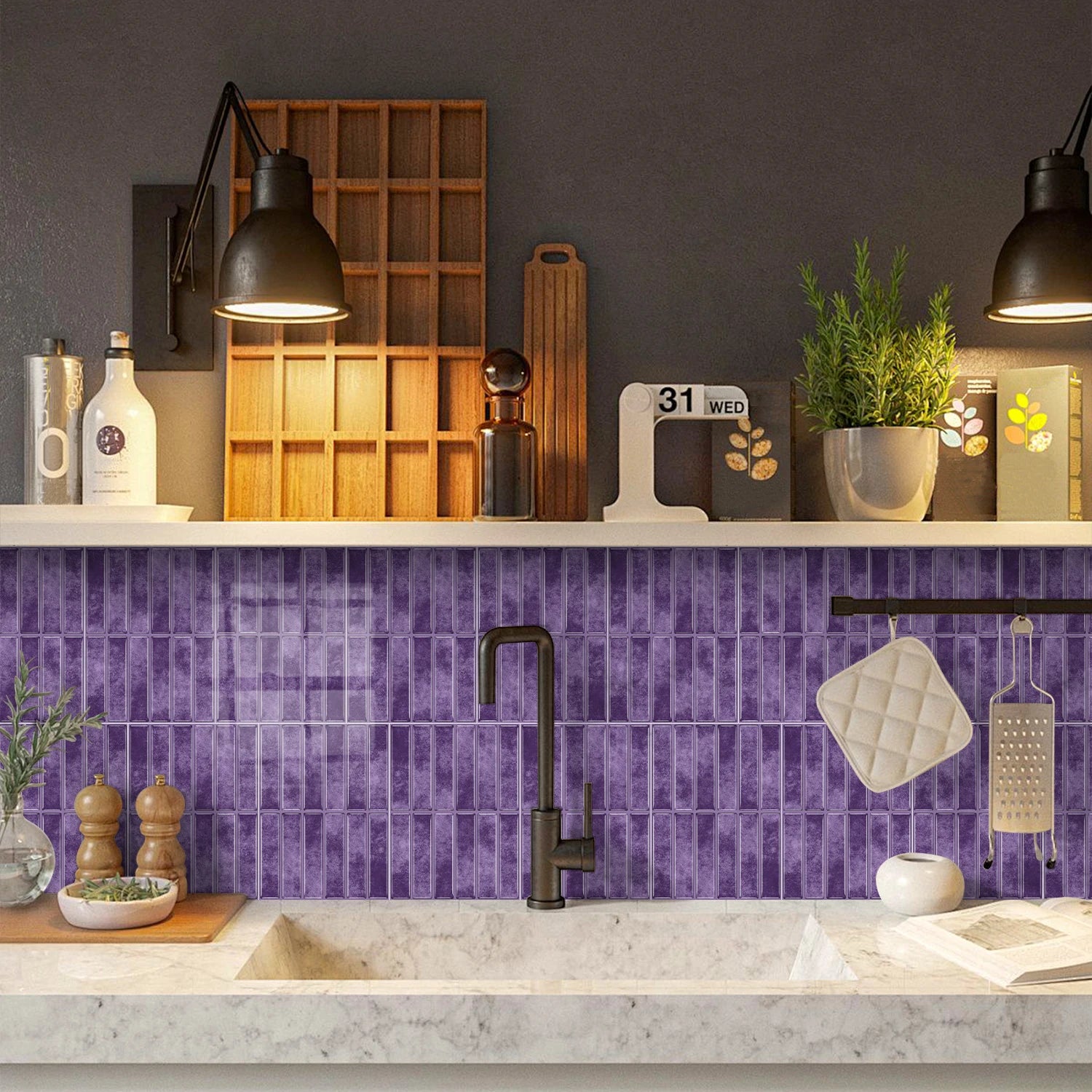 Purple self-adhesive wall tile/6.7x9 inches