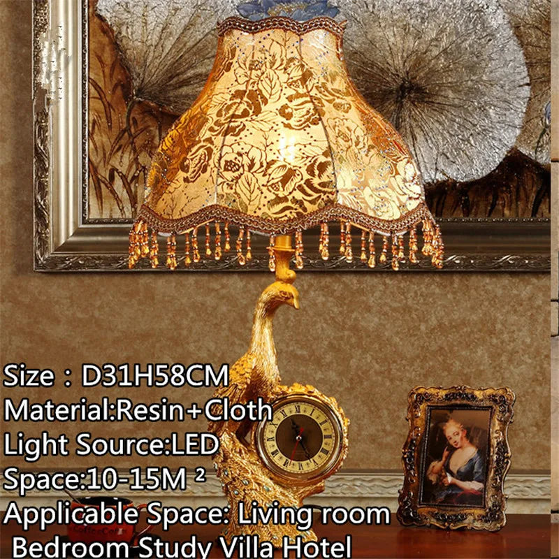 European Clock Peacock Lamp