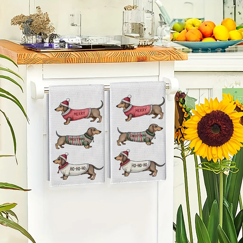 Three Dachshund-Themed  Dish Towels