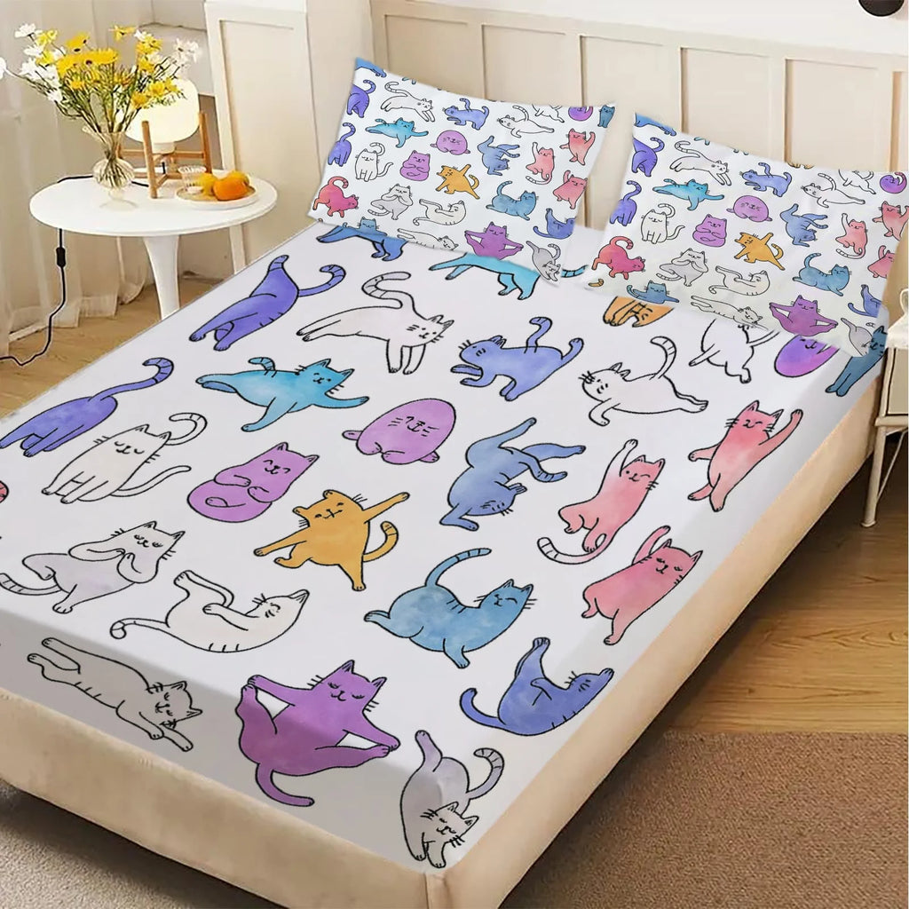 Pastel Rainbow Cats Print Fitted Sheet