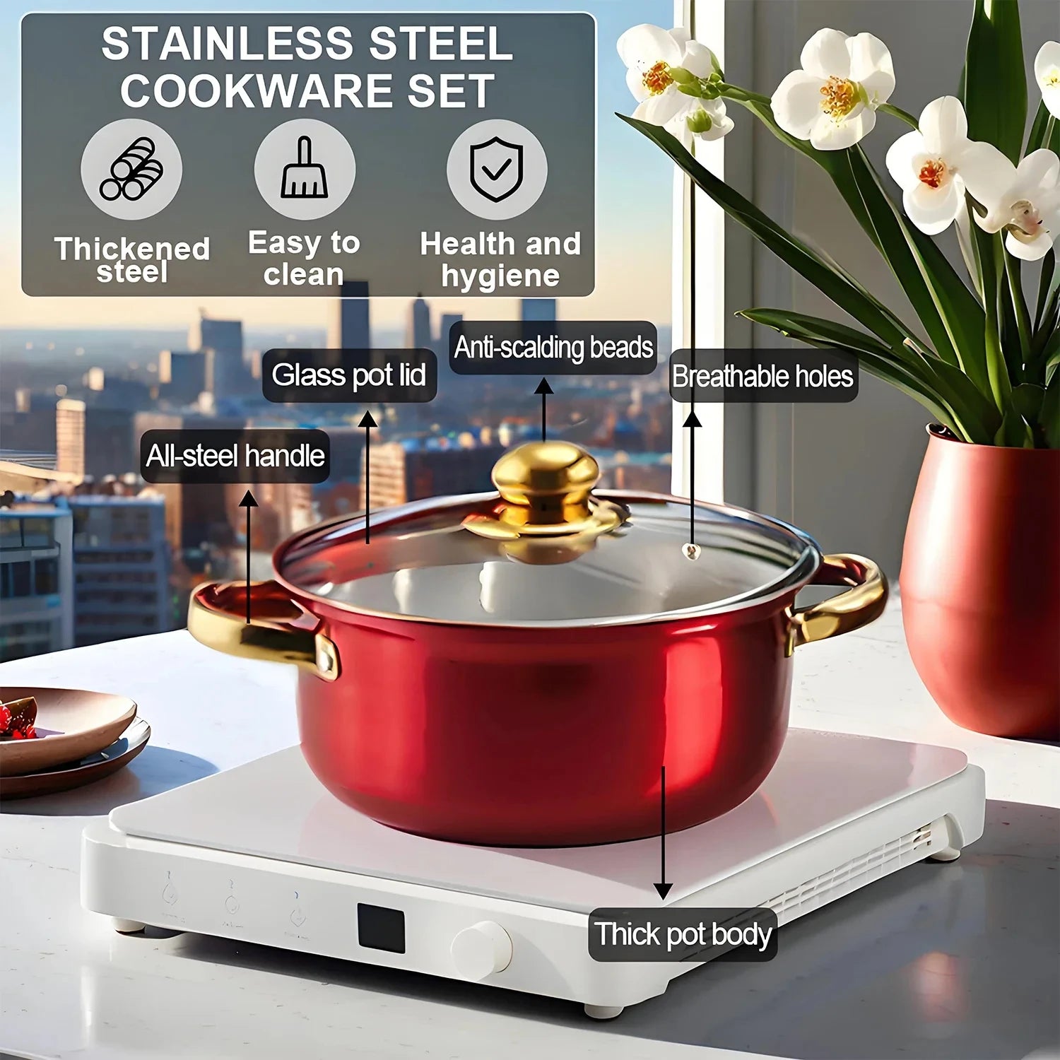 12PCS Stainless Steel Colored Cookware Set