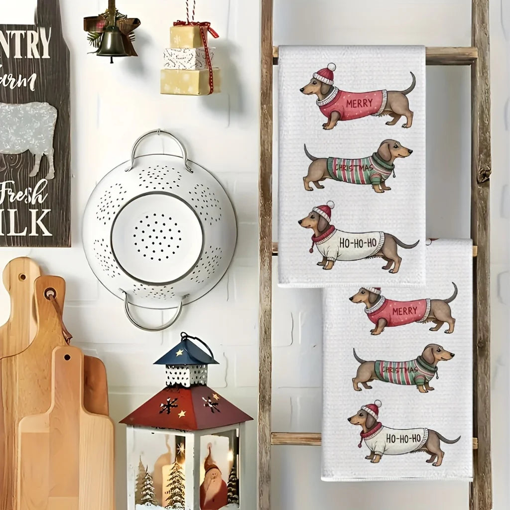 Three Dachshund-Themed  Dish Towels