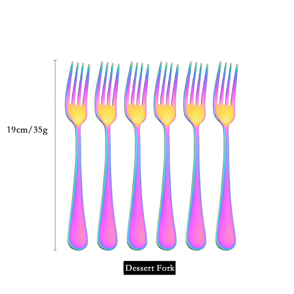 6/30Pcs Rainbow Dinnerware Stainless Steel Cutlery Set Knife Cake Fork Spoon Dinner Flatware Set Kitchen Silverware Tableware