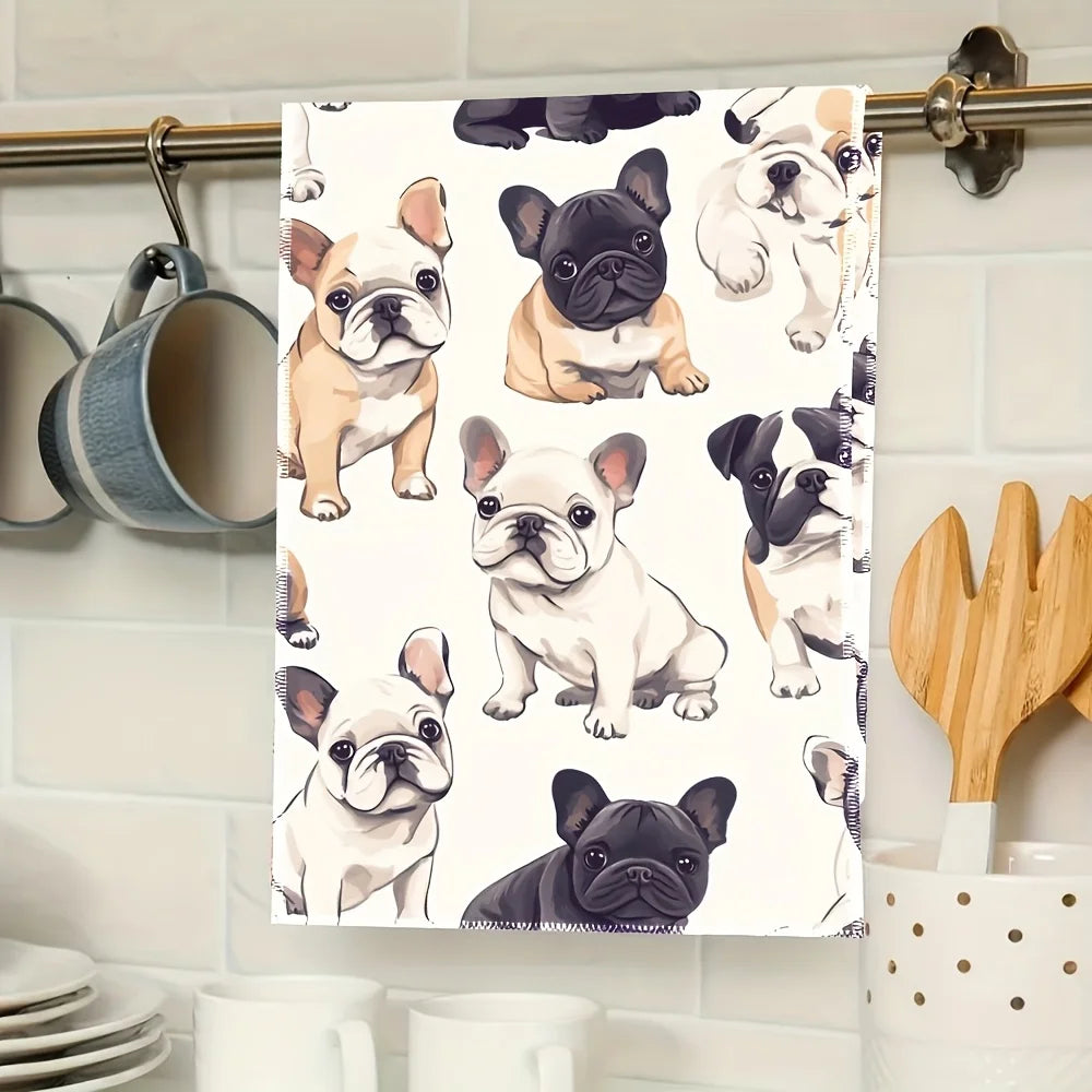2pcs French Bulldog Print Kitchen Towels