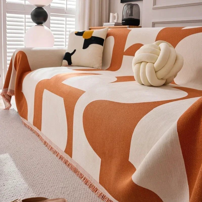 Chenille Sofa Blanket with Tassels