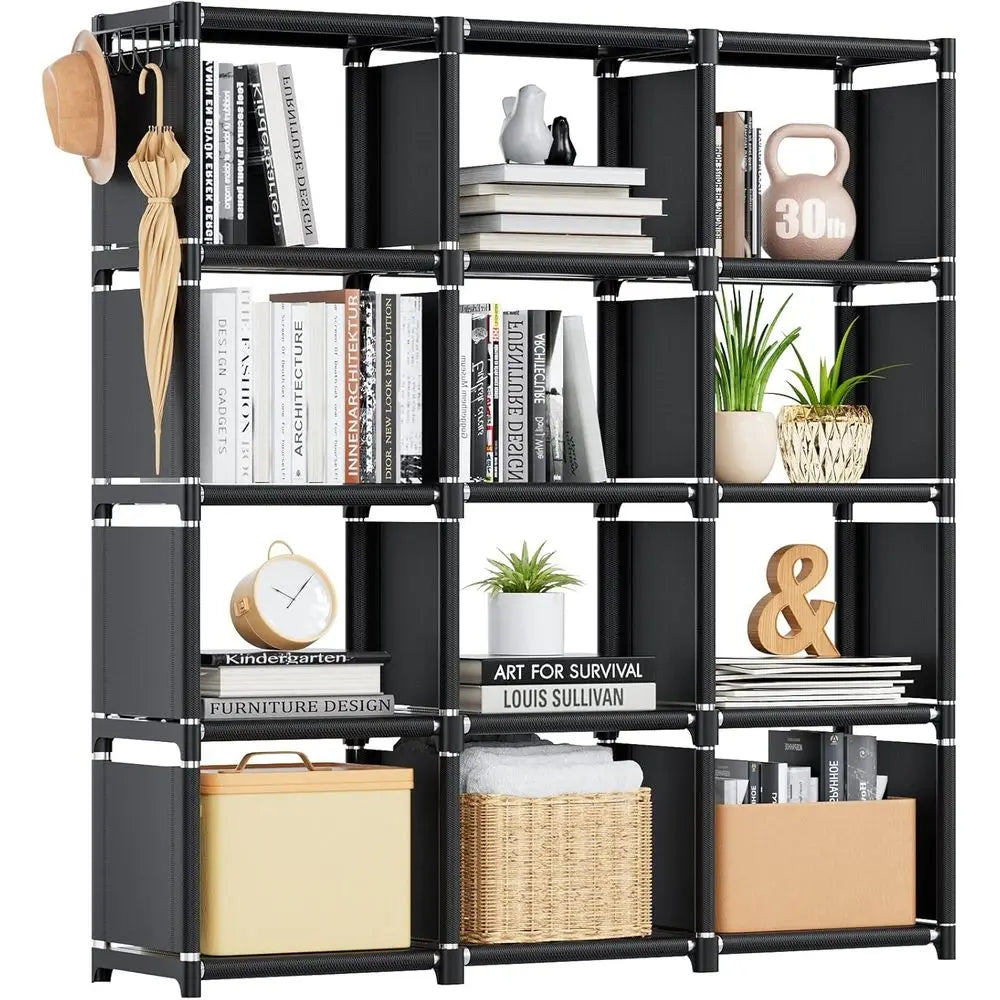 Book Shelf, 12 Cube Storage Organizer, Metal