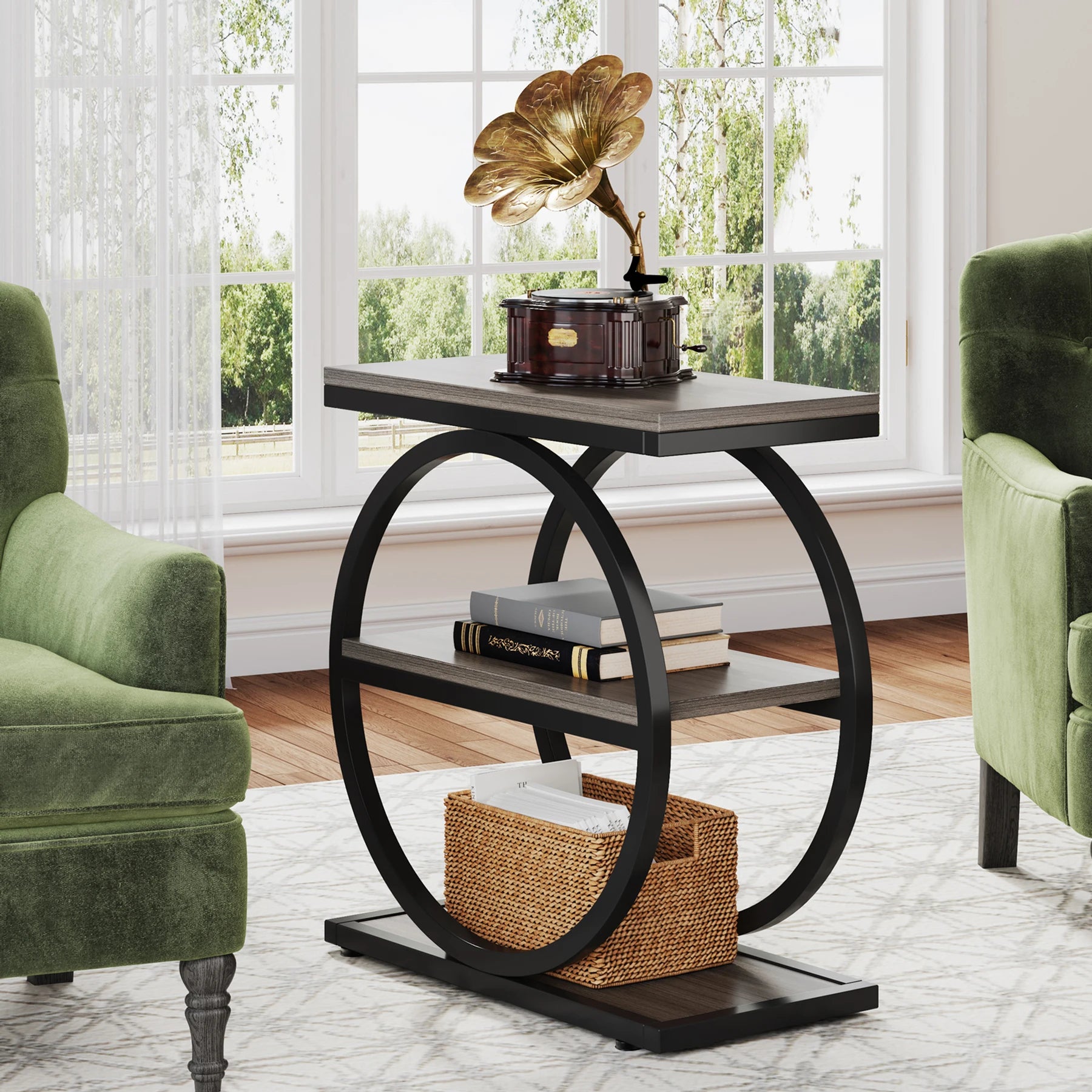 End Table, / 3 Storage Shelves, Wooden