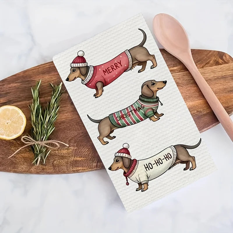 Three Dachshund-Themed  Dish Towels