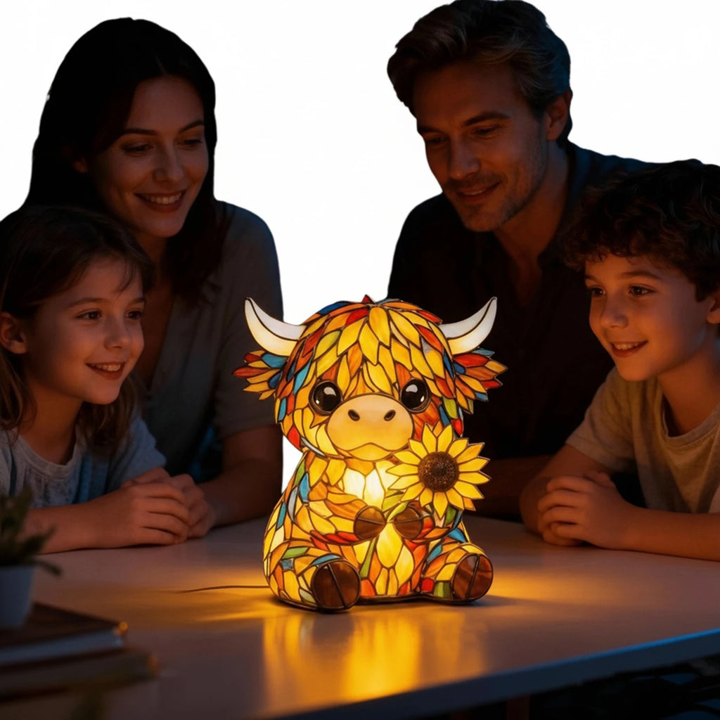LED Sunflower Highland Cow Table Lamp