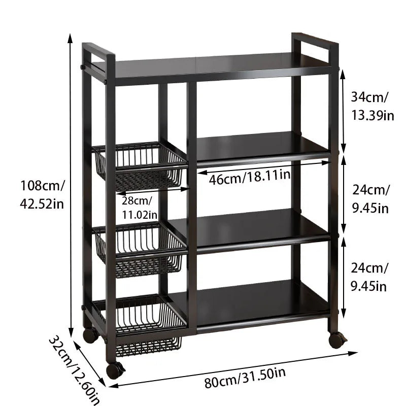 Multi-functional removable cabinet storage rack black