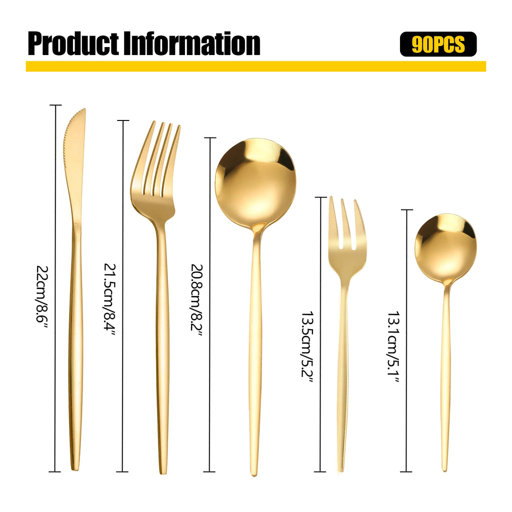 90Pcs Gold , Stainless Steel Tableware Set