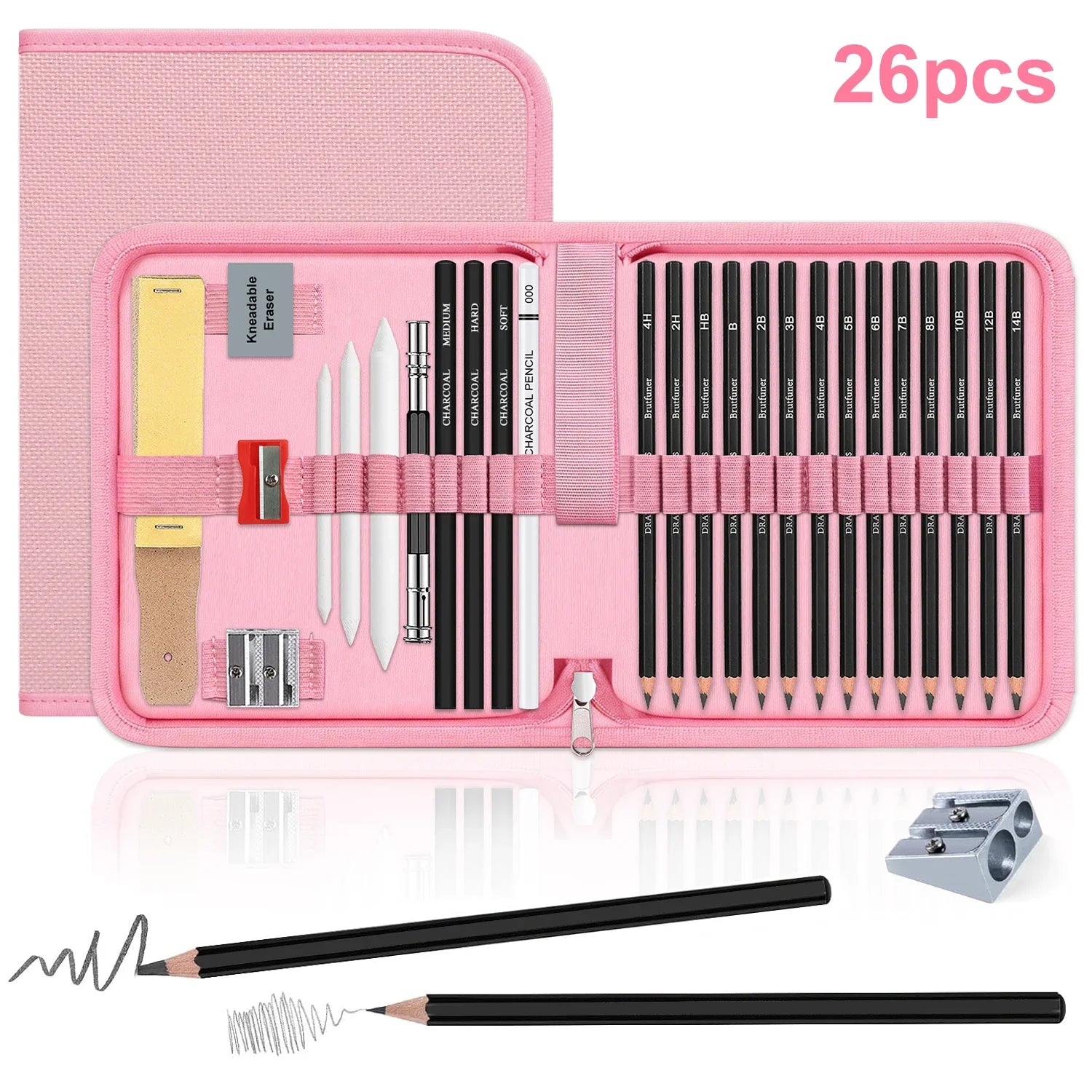 14/26/64/126 PCS Sketching Set, 3-Color Sketchbook, Blending Tools