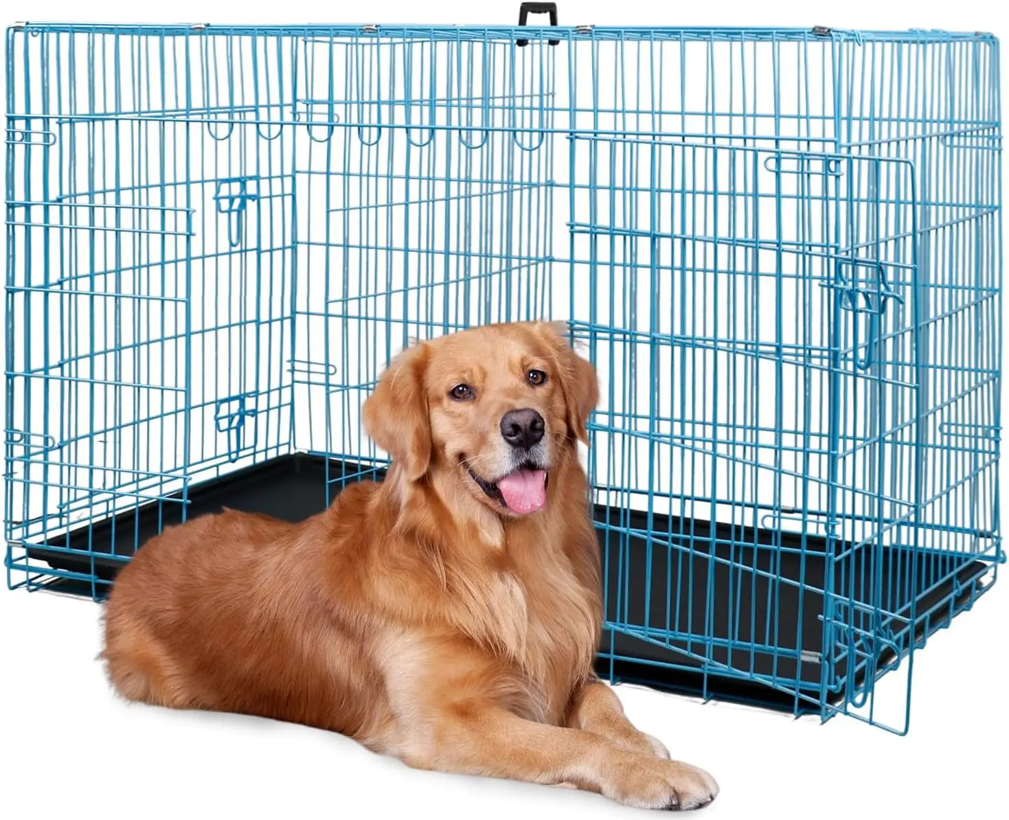 Black Foldable Metal Kennel Double Doors