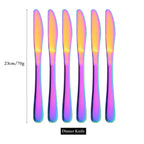 6/30Pcs Rainbow Dinnerware Stainless Steel Cutlery Set Knife Cake Fork Spoon Dinner Flatware Set Kitchen Silverware Tableware