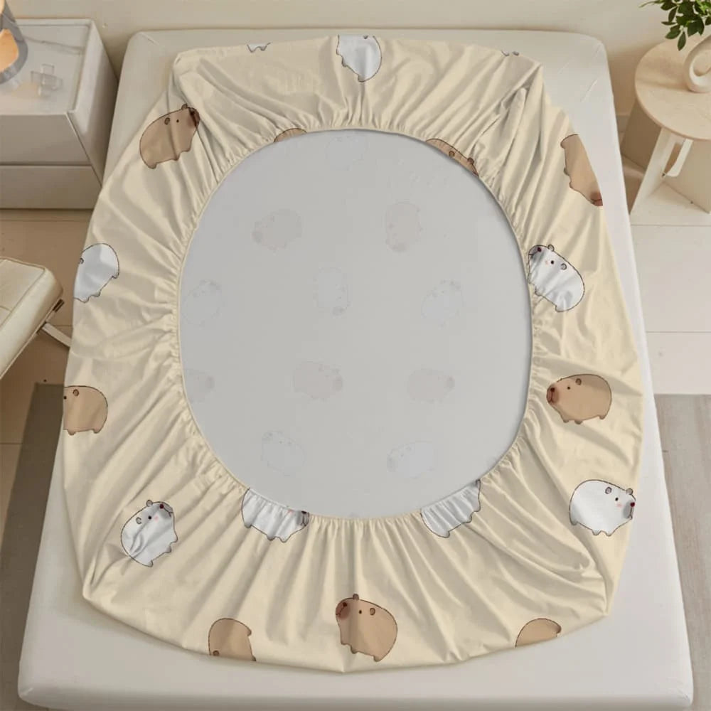 Cartoon Capybara Print Fitted Sheet