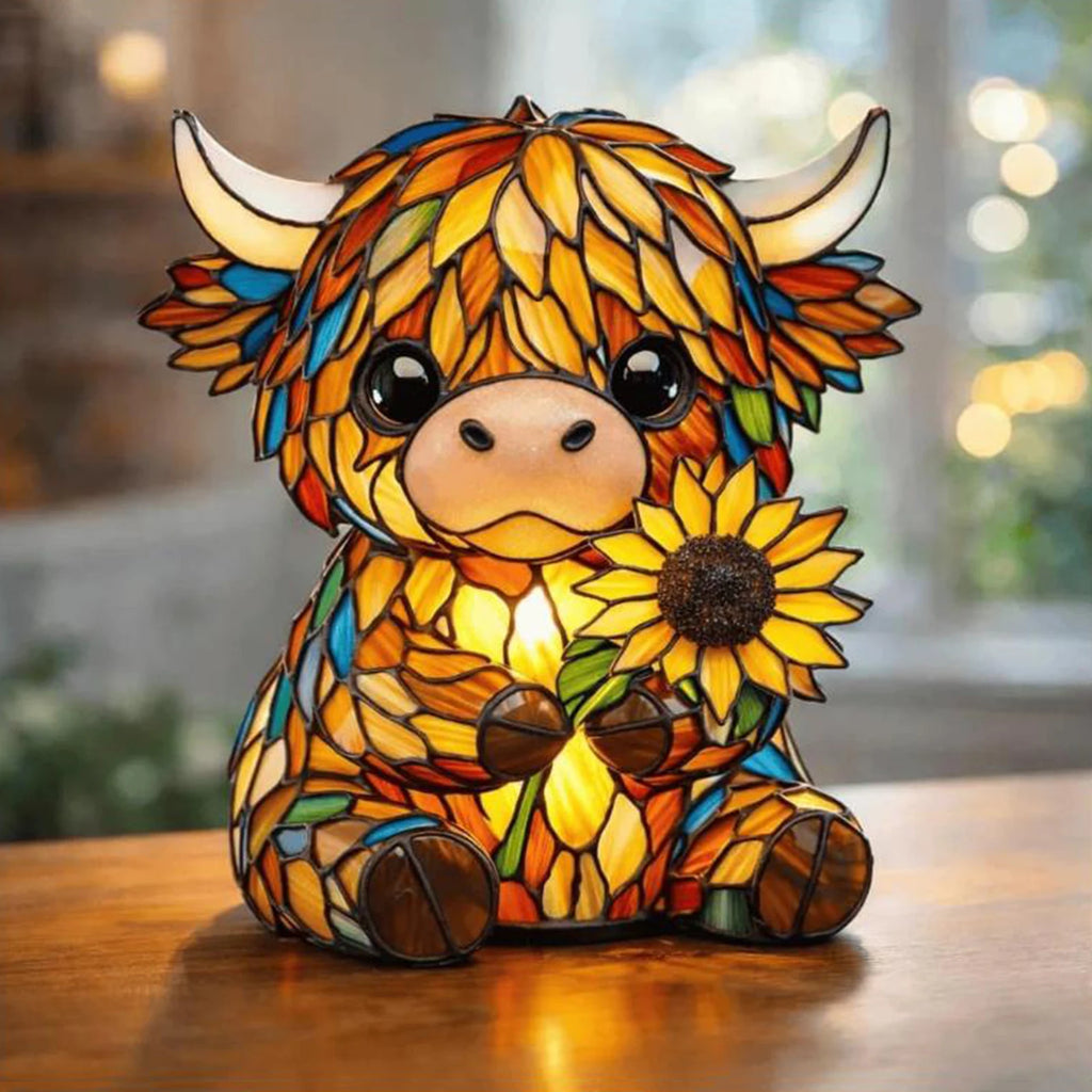 LED Sunflower Highland Cow Table Lamp