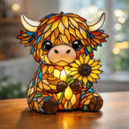 LED Sunflower Highland Cow Table Lamp