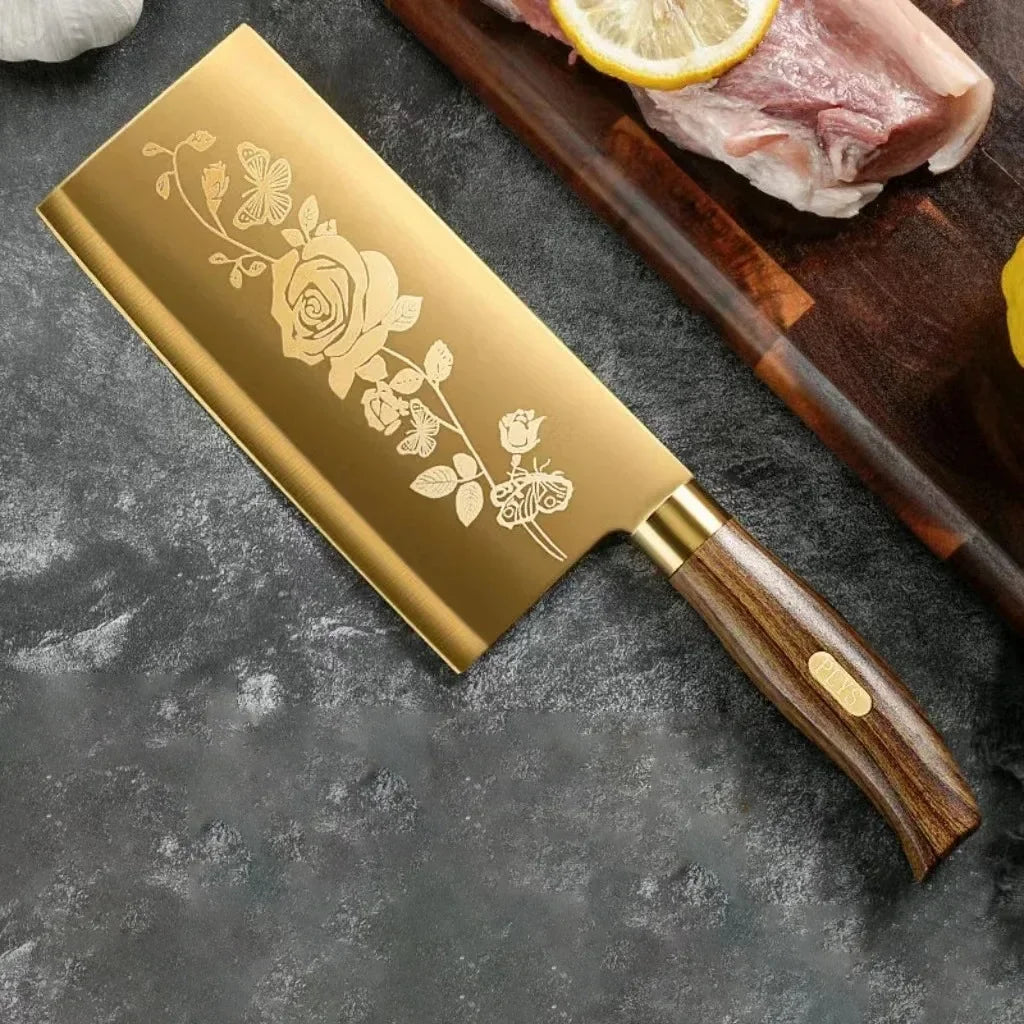 Gold Rose Pattern Kitchen Knife