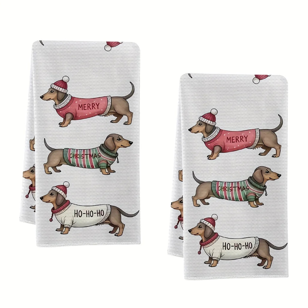 Three Dachshund-Themed  Dish Towels