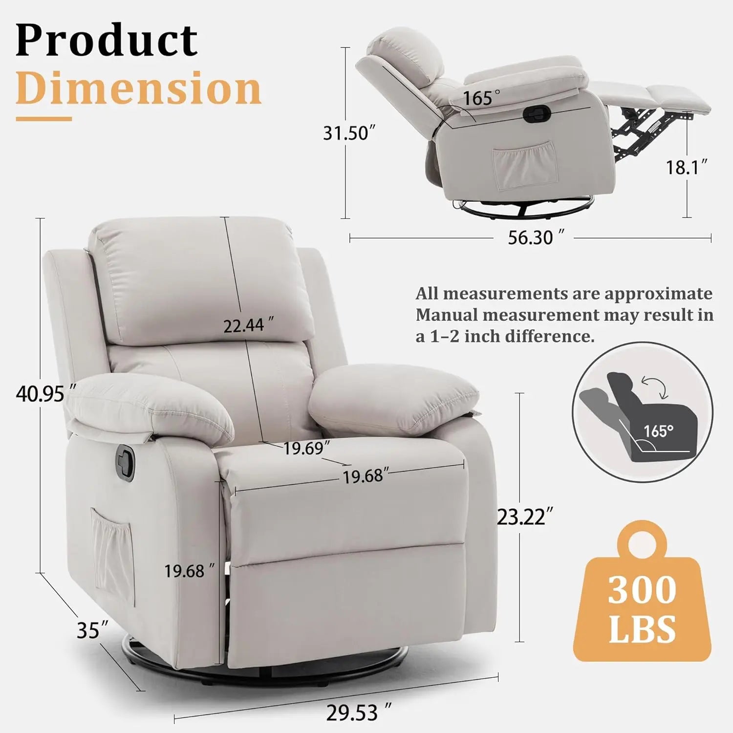 Recliner Chair, 360 Swivel Rocker