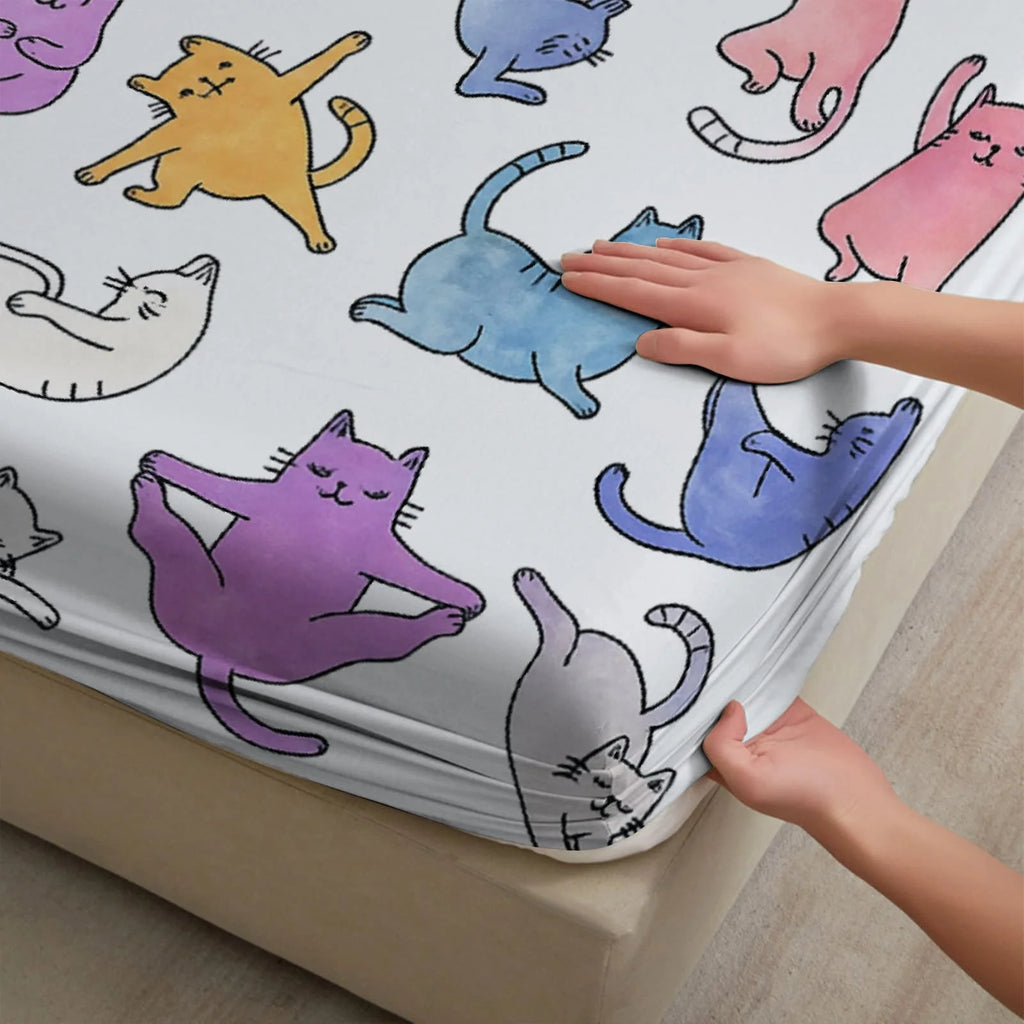 Pastel Rainbow Cats Print Fitted Sheet