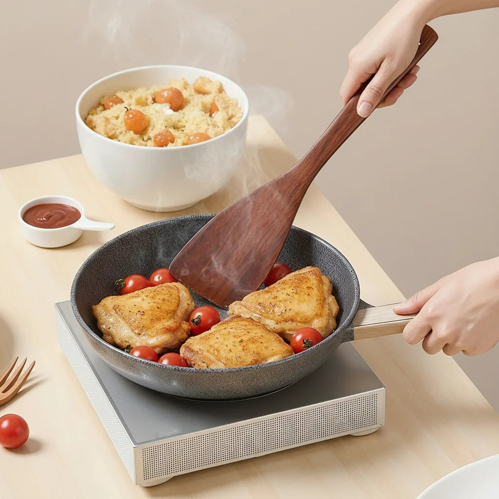 1PC Wooden, non-stick pan, heat-resistant