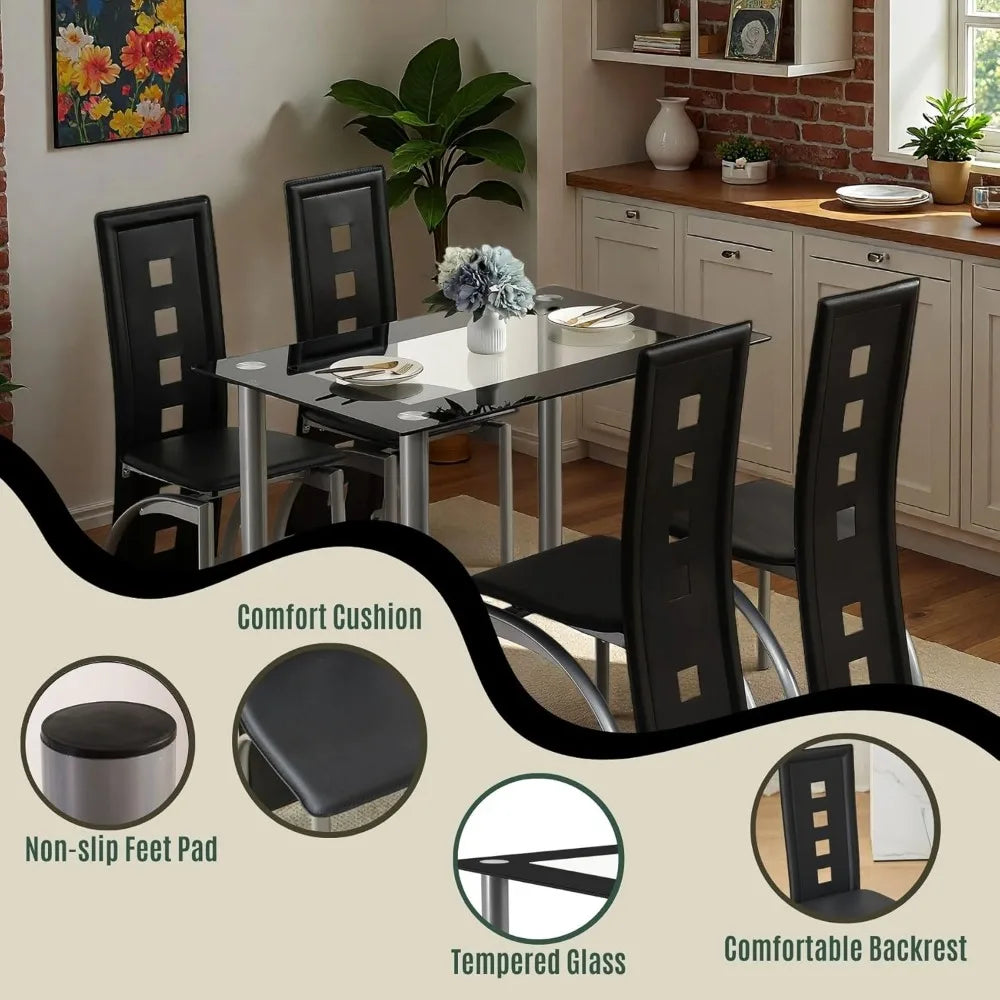 5-Piece Dining Set with Glass Table