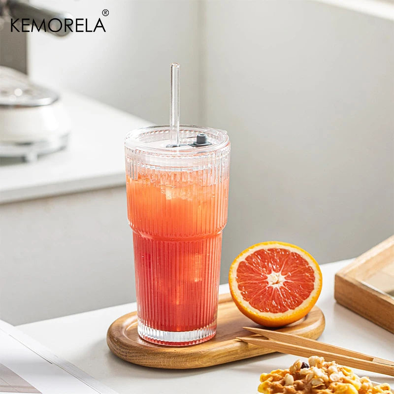 20 oz Ribbed Glass Tumblers/ Lids/Straws
