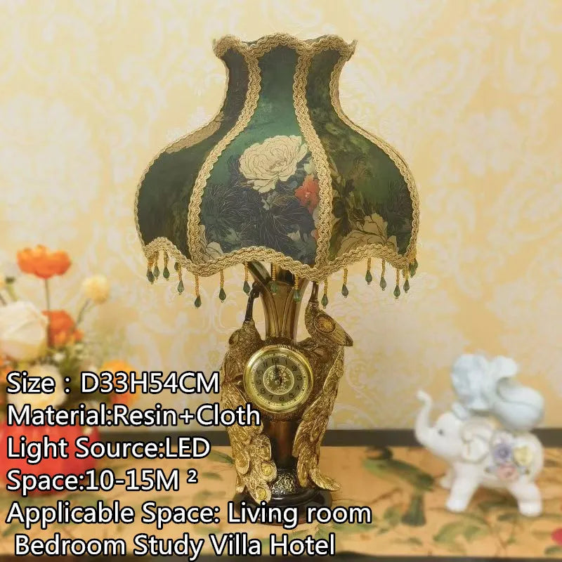 European Clock Peacock Lamp