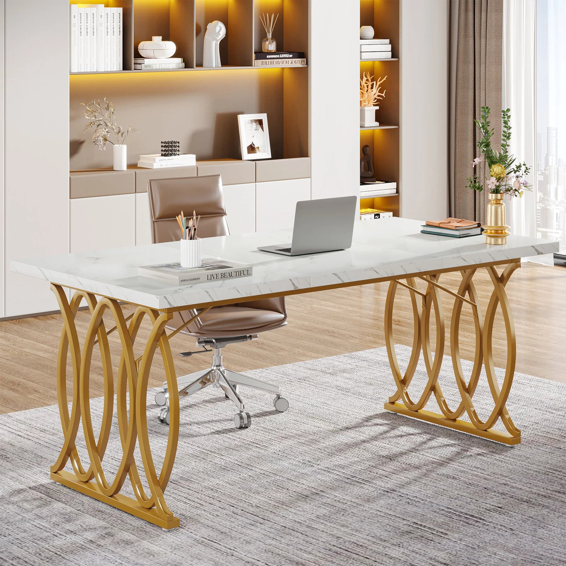 Modern Office Desk, 70.9" Wooden Computer