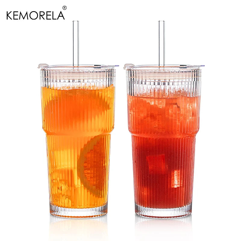 20 oz Ribbed Glass Tumblers/ Lids/Straws