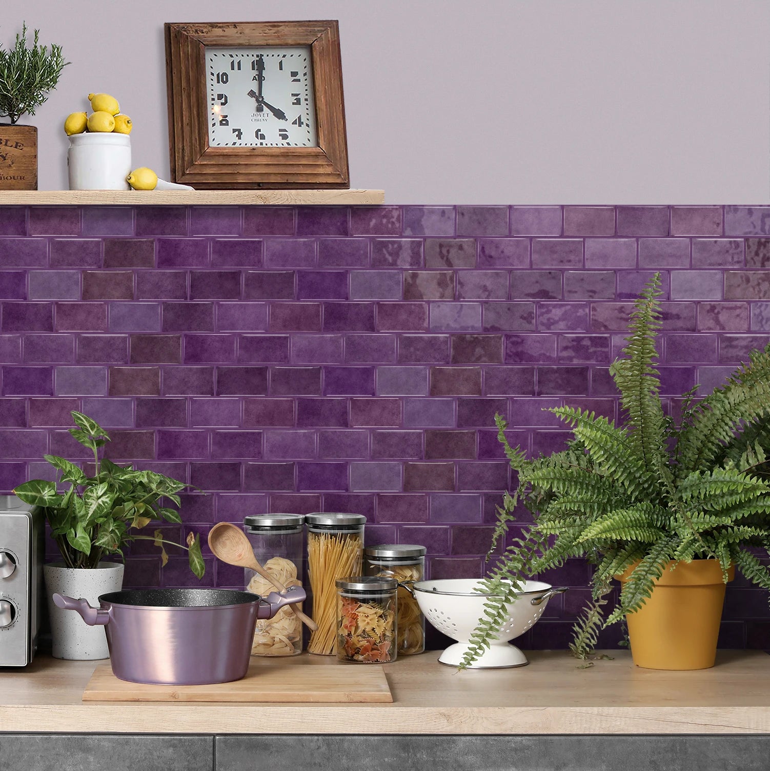 Deep purple dyed self-adhesive wall tiles