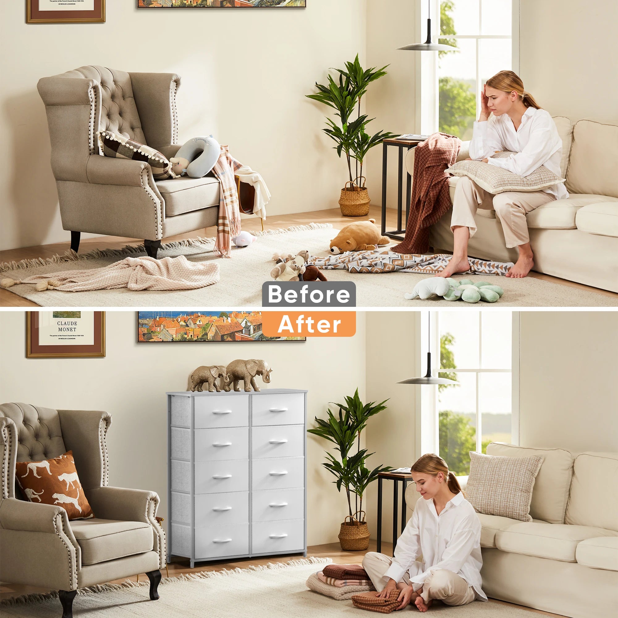 5/7/10 White Fabric Drawers Cabinet