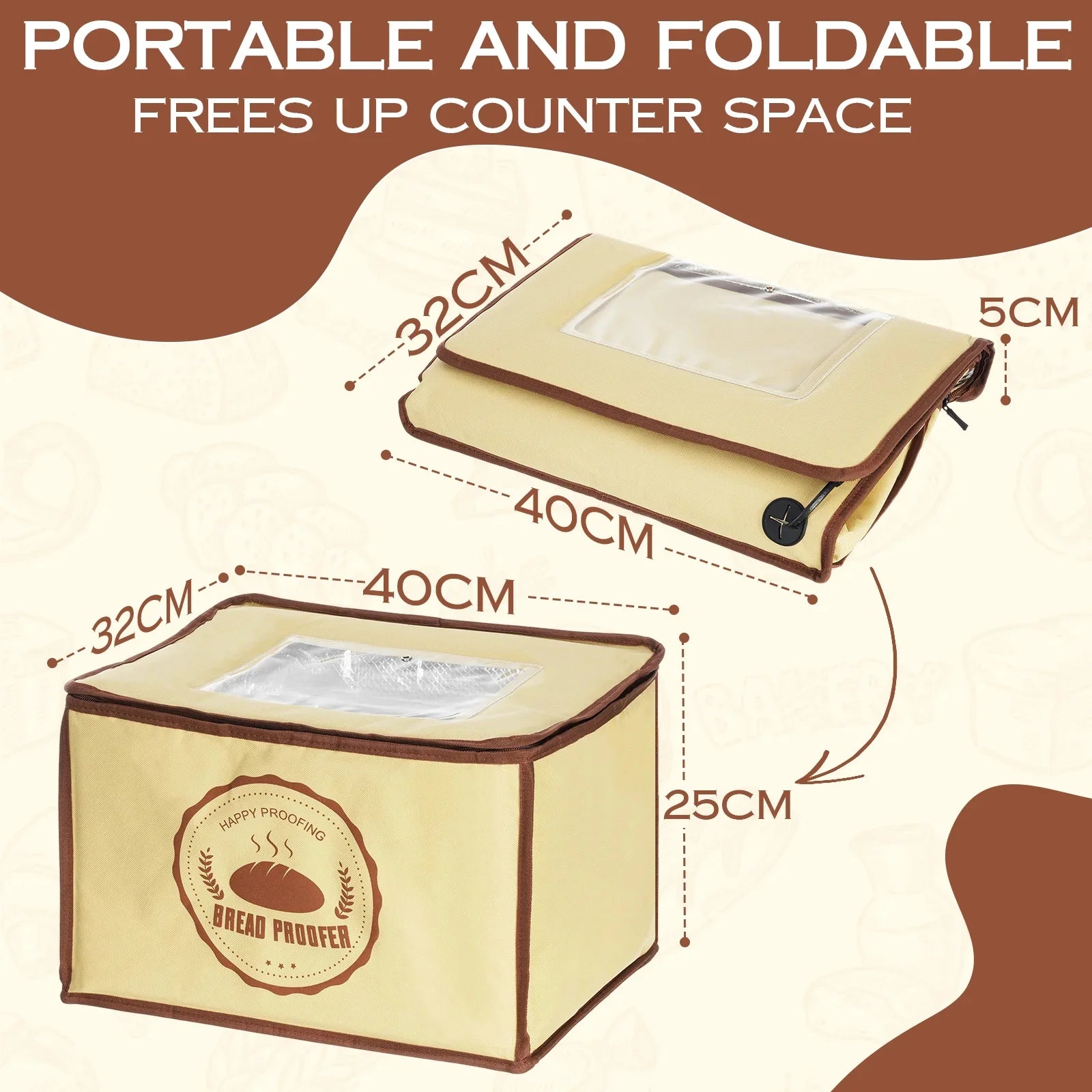 Dough Proofer Warming Box Versatile Adjustable Temperature Timer Control Bread Dough Proofing Box Collapsible Design 40x32x25cm
