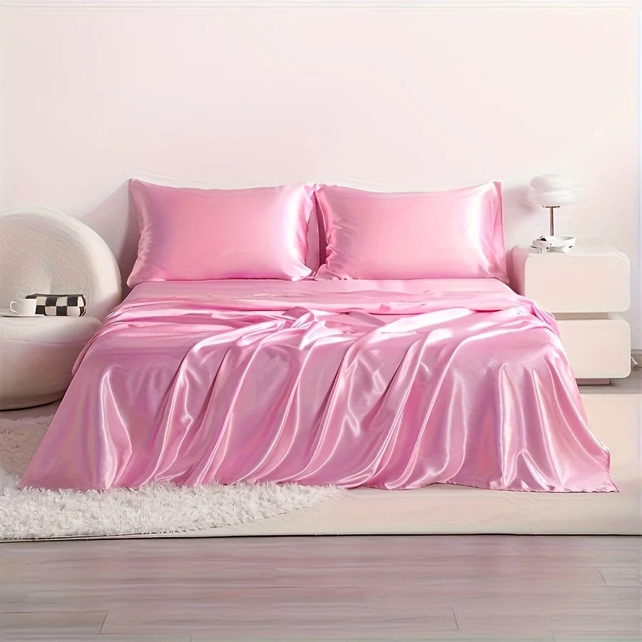 4pcs Satin Bed Sheet Set, Hypoallergenic
