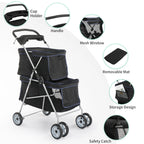 Pet Stroller for 2, Double 4-Wheel