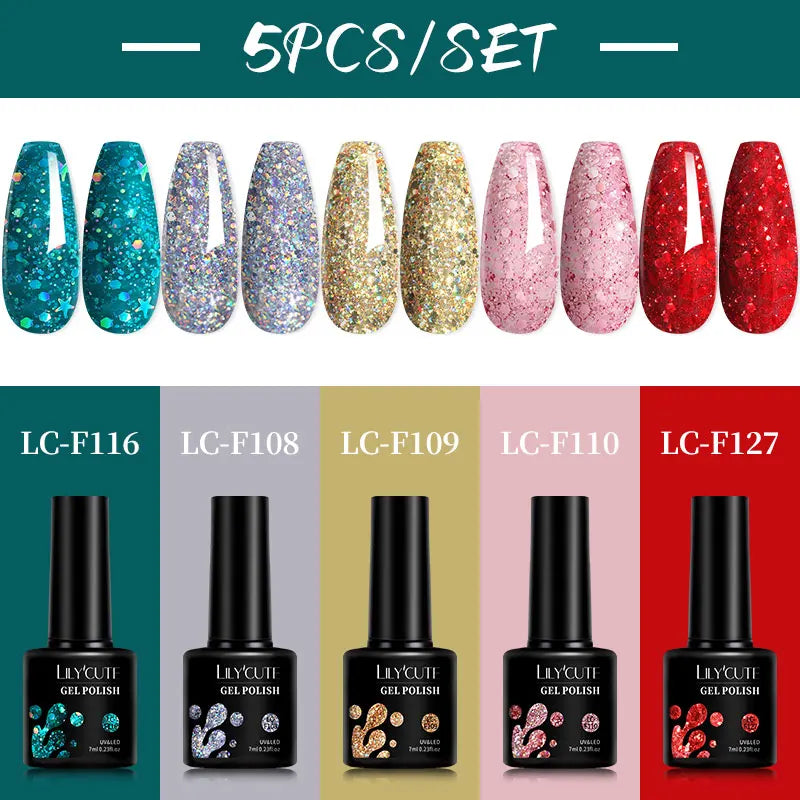 5Pcs/Set Red,  Brown Nail Gel