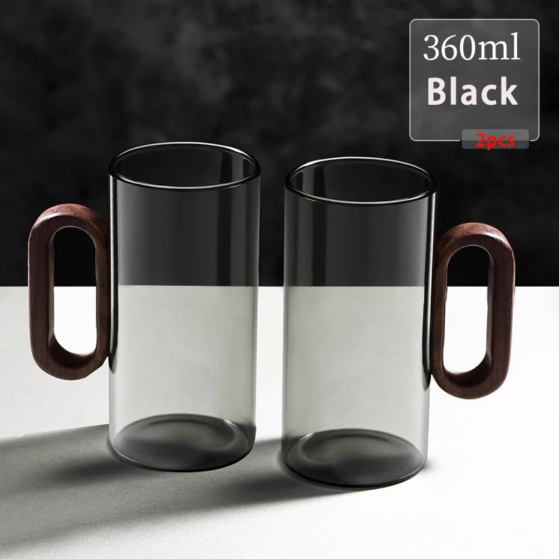 2/4/6pcs Glass Mug With Wooden Handle
