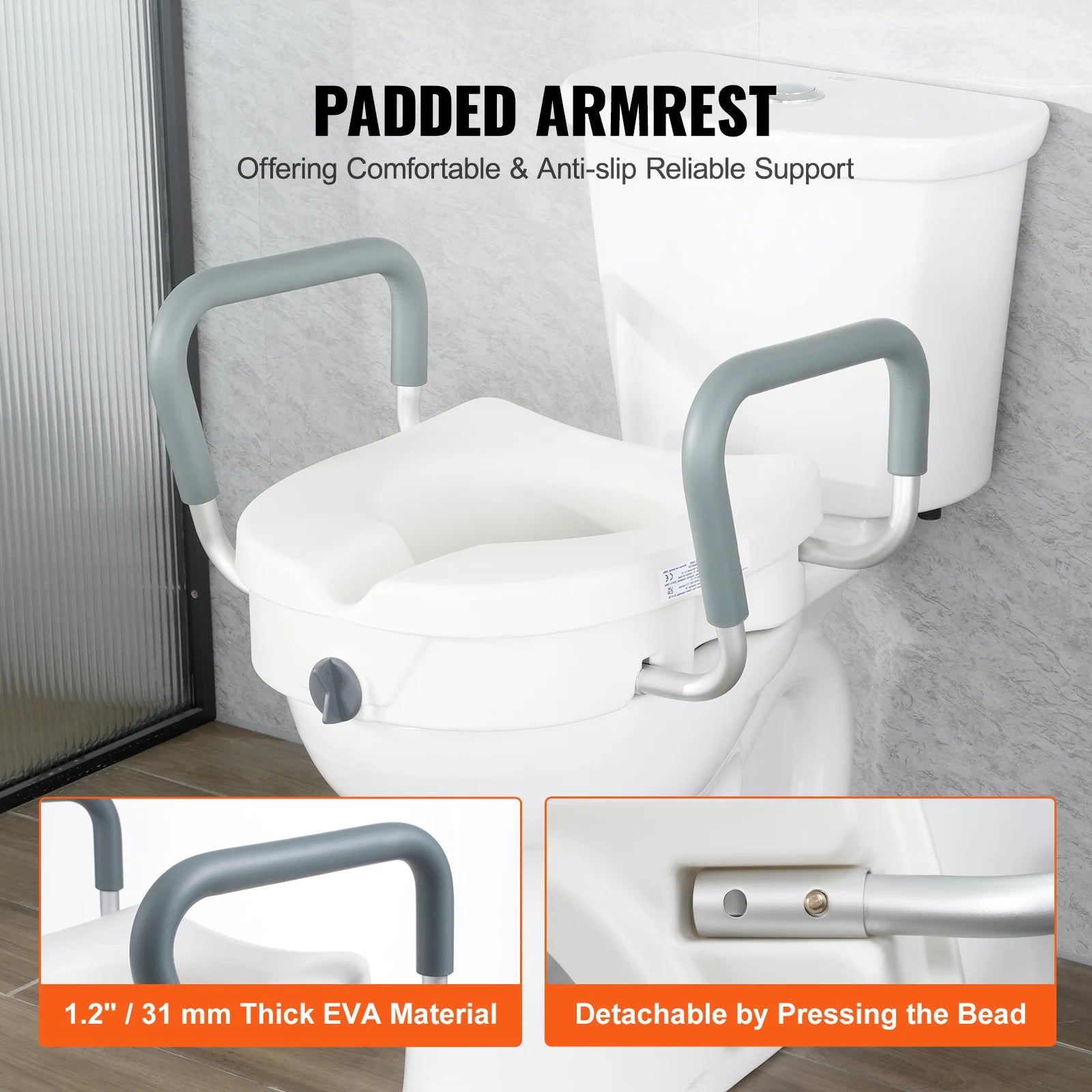 Raised Toilet Seat  Round , Elongated Toilet, Twist Lock